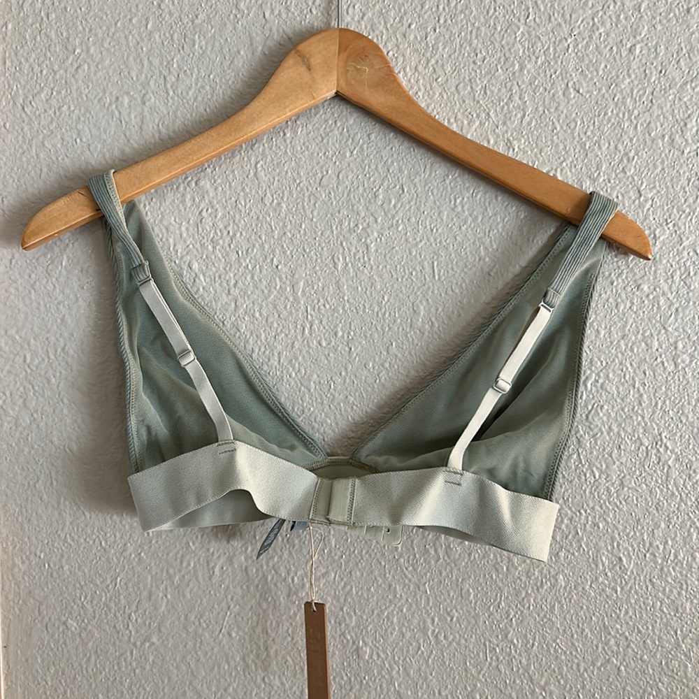 Skims Cotton Ribbed Plunge Bralette-Size L-Mineral - Picture 2 of 4